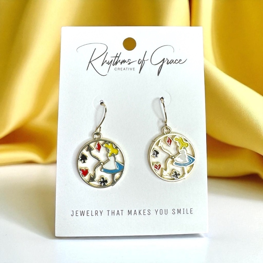 Enchanting Alice in Wonderland Mismatched Dangle Earrings | Princess Jewelry